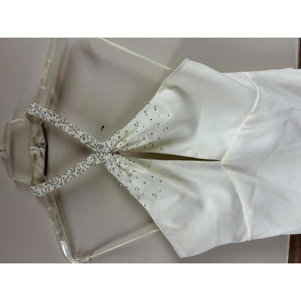 Demetrios Ivory Halter Open-Back Bridal Gown Rhinestone Neckline sz 8 Formal NWT - Picture 5 of 8